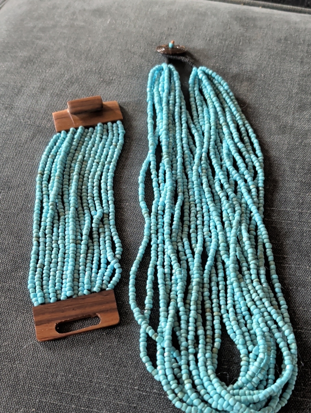 Turquoise Multi-Strand Beaded Necklace and Bracelet Set